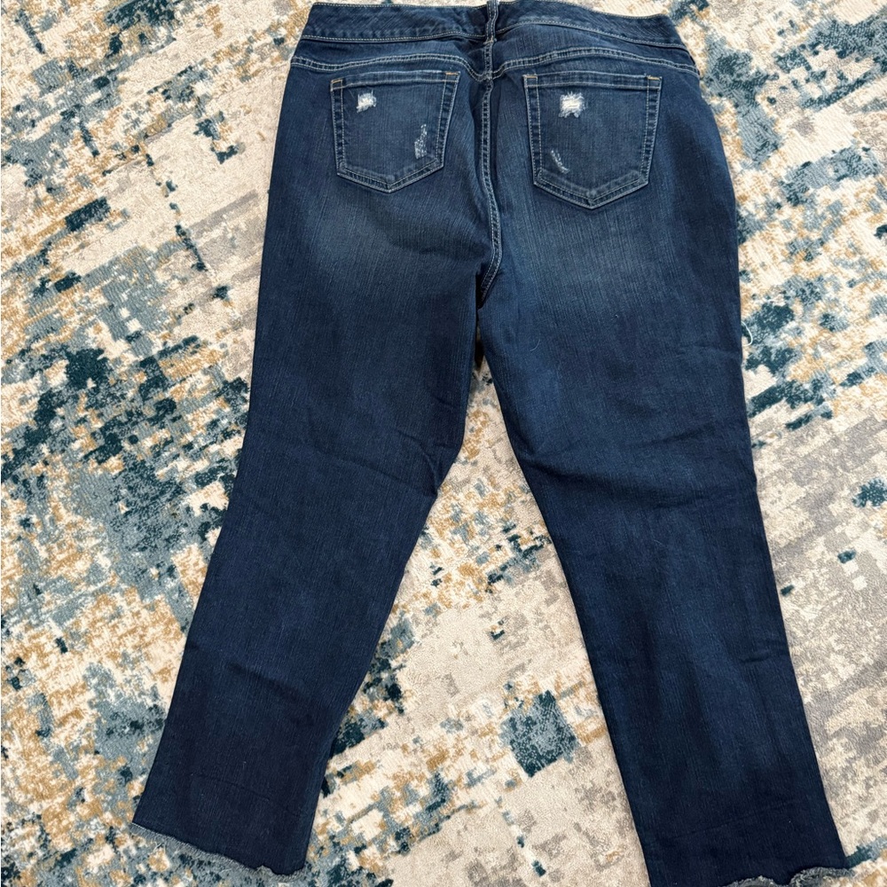Torrid Dark Blue Distressed Boyfriend Jean Crop Pants - Picture 6 of 7